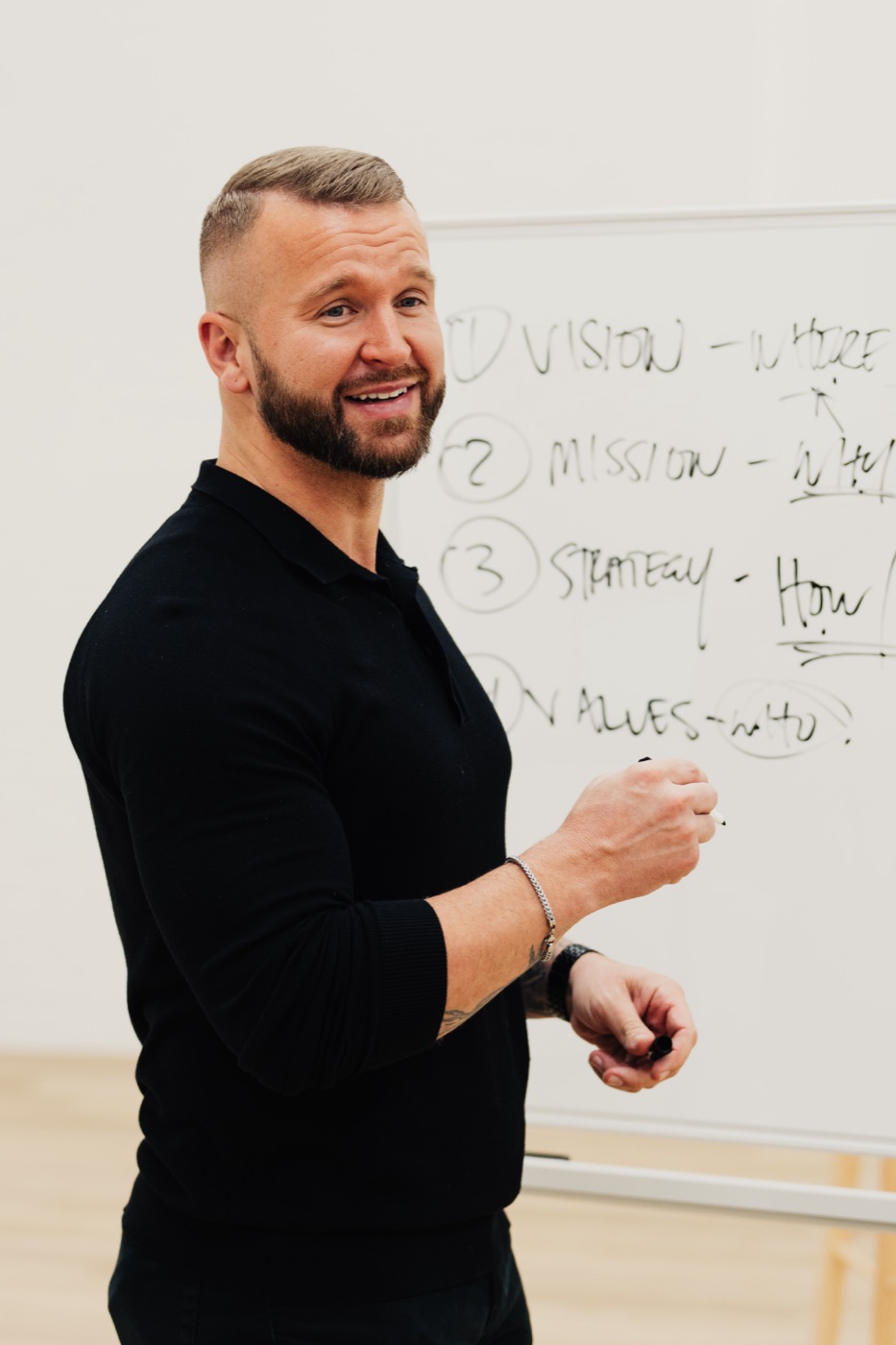 Tyler teaching at a whiteboard